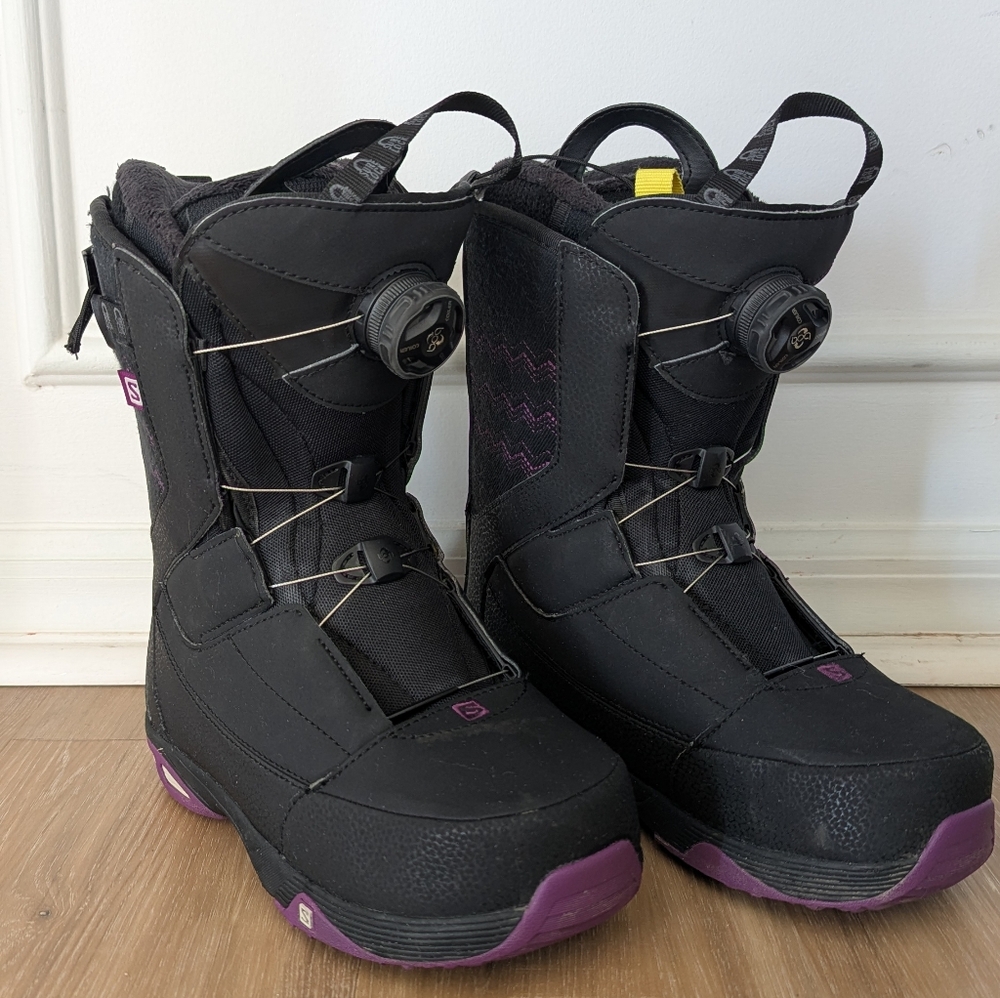 Salomon Ivy Boa Coiler STR8JKT Black Purple Snowboard Boots Women's Size 6 US